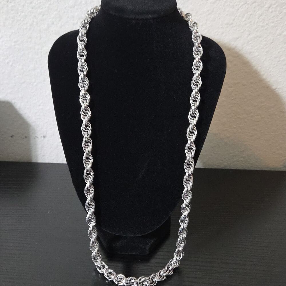 Vintage Monet Silver Tone Chunky Rope Chain Necklace 25 Inches High Shine unique